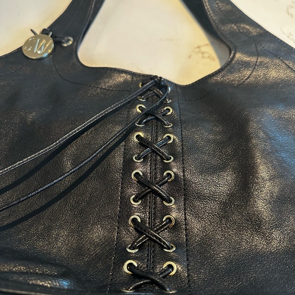 Stuart Weitzman Black Leather Lace-Up Shoulder Bag - Picture 10 of 10